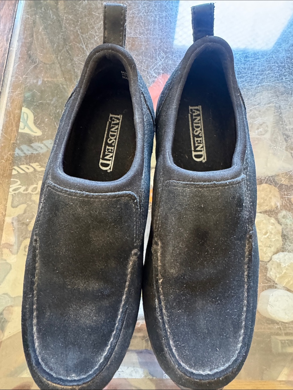 Lands' End Men's Black suede Slip-On Loafers